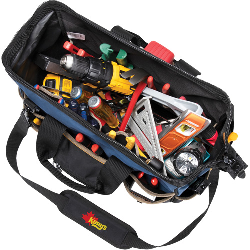 Sac &agrave; outils fourre-tout Big-Mouth &agrave; base moul&eacute;e, Polyester balistique, 23 pochettes, Noir/Bleu Ottawa Fastener Supply