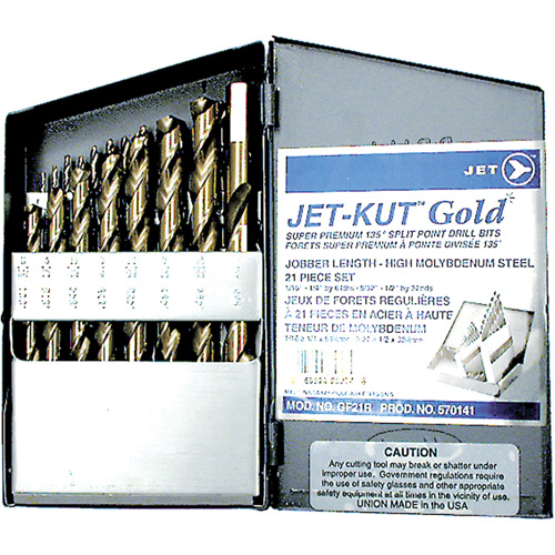 Jeu de forets de premi&egrave;re qualit&eacute; GF21R Jet-Kut GOLD, 21 morceaux, Acier Ottawa Fastener Supply