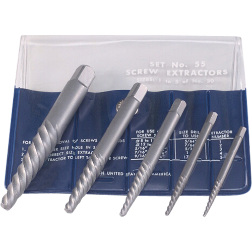 Screw Extractors - Screw Extractor Set in Fold-Up Pouch, 5 Pieces, High Carbon Steel Ottawa Fastener Supply