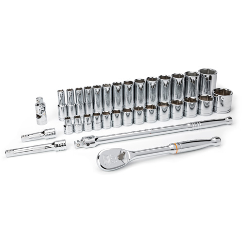6-Point SAE Mechanics Tool Set, 33 Pcs, 1/2" Drive Size, Deep Ottawa Fastener Supply