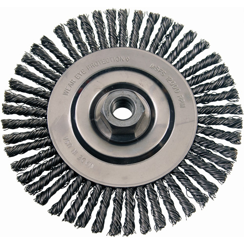 Brosses m&eacute;talliques &agrave; touret, Dia. 4-7/8", Fils 0,02", Arbre 5/8"-11, Acier inoxydable Ottawa Fastener Supply