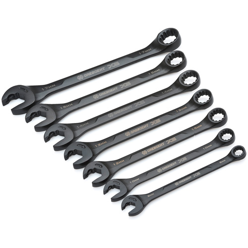 Jeu de cl&eacute;s &agrave; cliquets &agrave; cannelure avec rev&ecirc;tement d'oxyde noir X6, Combinaison/Ouverte, 7 morceaux, M&eacute;trique Ottawa Fastener Supply