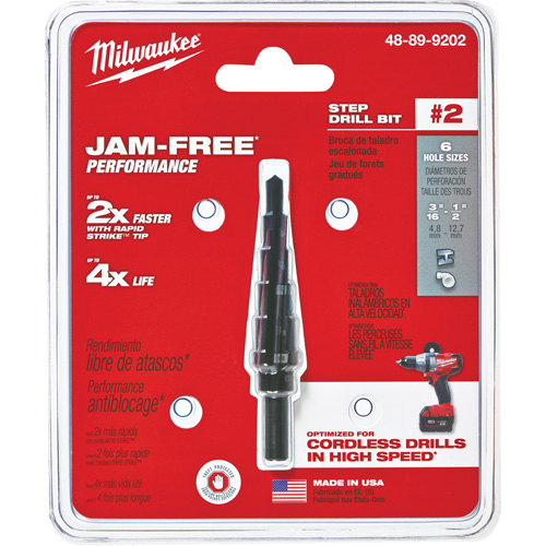 #2 Step Drill Bit, 3/16" - 1/2" , 1/16" Increments, High Speed Steel Ottawa Fastener Supply