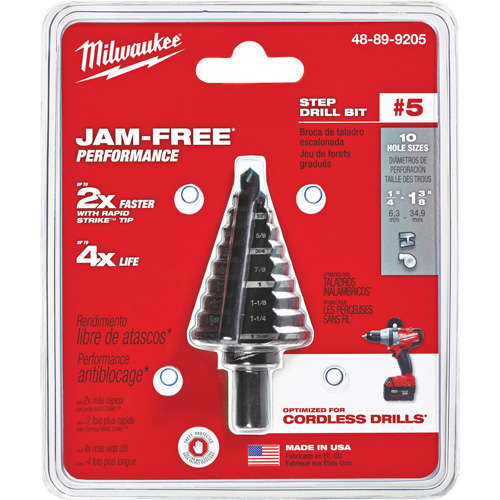 #5 Step Drill Bit, 1/4" - 1-3/8" , 1/8" Increments, High Speed Steel Ottawa Fastener Supply