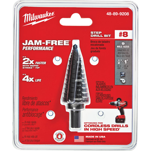 #8 Step Drill Bit, 1/2" - 1" , 1/16" Increments, High Speed Steel Ottawa Fastener Supply