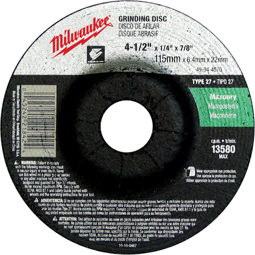 Grinding Wheel, 4-1/2" x 1/4", 7/8" Arbor, Silicon Carbide, Type 27 Ottawa Fastener Supply