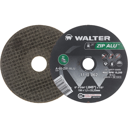 Zip Alu Cut-Off Wheel, 6" x 3/64", 7/8" Arbor, Type 1, Aluminum Oxide, 10200 RPM Ottawa Fastener Supply