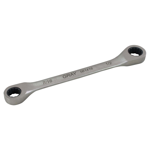 Double Box End Gear Ratcheting Wrench, 12 Point, 7/16" x 1/2", Plain Finish Ottawa Fastener Supply
