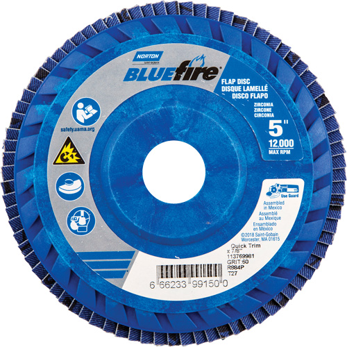 BlueFire R884P Coarse Grit Flap Disc, 5" x 7/8", Type 27, 60 Grit, Zirconia Alumina Ottawa Fastener Supply
