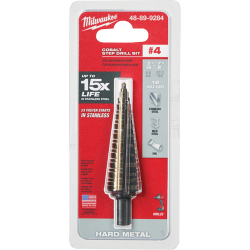 Step Drill Bit, 3/16"/#4 - 7/8"/#4 , 1/32" Increments, High Speed Cobalt Ottawa Fastener Supply
