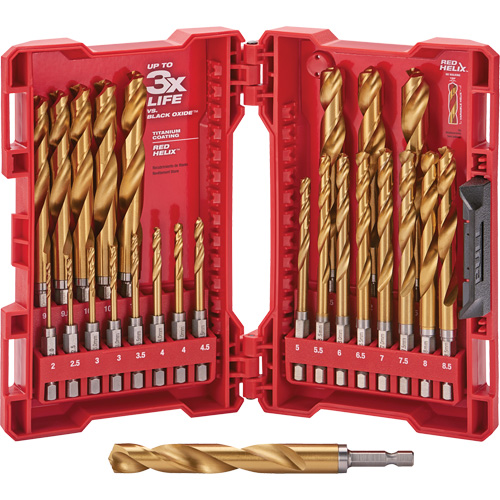 Jeu de forets m&eacute;triques Shockwave Red Helix, 25 morceaux, Titane Ottawa Fastener Supply