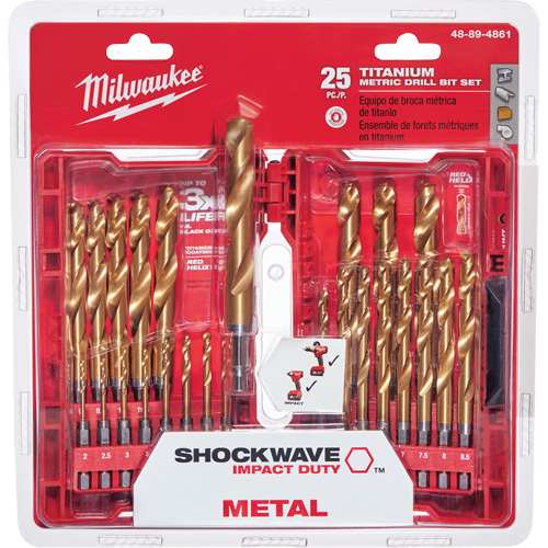 Jeu de forets m&eacute;triques Shockwave Red Helix, 25 morceaux, Titane Ottawa Fastener Supply