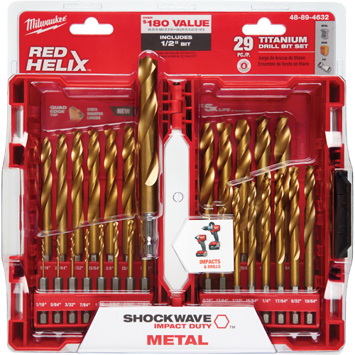 Shockwave Red Helix Drill Bit Set, 29 Pieces, Titanium Ottawa Fastener Supply