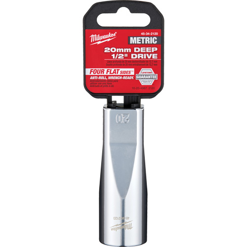 Metric Socket with Four Flat Sides, 20 mm, 1/2" Drive, 6 Points, Deep Ottawa Fastener Supply