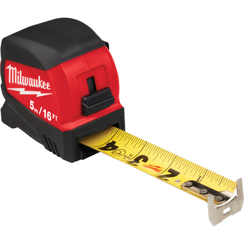 Compact Wide Blade Tape Measure, 1-1/8"/30 mm x 16'/5 m, Imperial & Metric Graduations Ottawa Fastener Supply