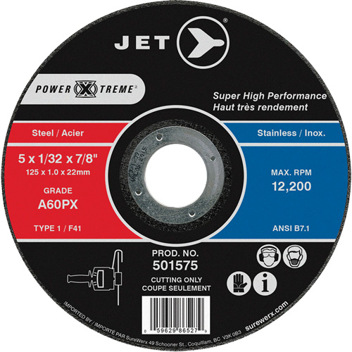A60PX Power-Xtreme Cut-Off Wheel, 5" x 1/32", 7/8" Arbor, Type 1, 12200 RPM Ottawa Fastener Supply