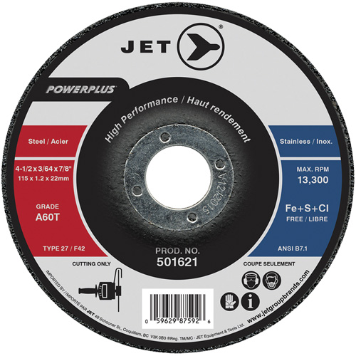 A60T PowerPlus Cut-Off Wheel, 4-1/2" x 3/64", 7/8" Arbor, Type 27, 13300 RPM Ottawa Fastener Supply