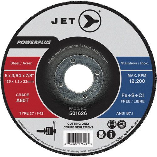 Meule &agrave; tronçonner PowerPlus A60T, 5" x 3/64", Arbre de 7/8", Type 27, 12 200 Tr/min Ottawa Fastener Supply