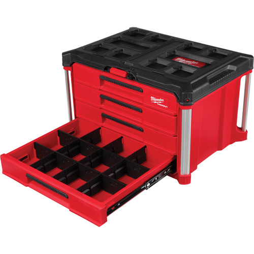 PackOut 4-Drawer Tool Box, 16-3/10" x 22-1/5" x 14-3/10", Red Ottawa Fastener Supply