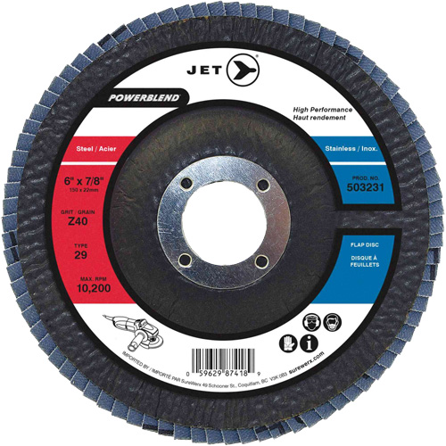 Flap Discs - Steel/Stainless Steel Application, 6" x 7/8", Type 29, Z40 Grit, Zirconium Ottawa Fastener Supply