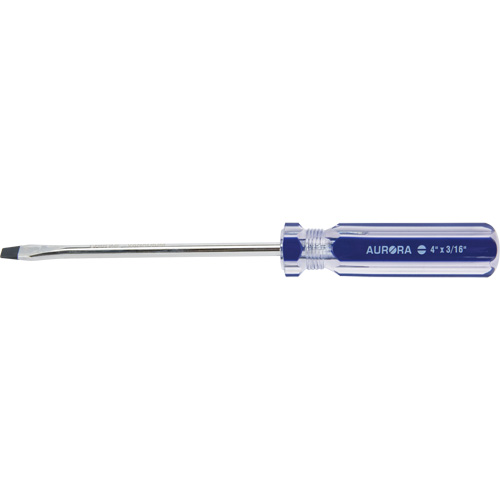 Blue Transparent Striped Slotted Screwdriver, 3/16" Tip, Round, Plastic Handle Ottawa Fastener Supply