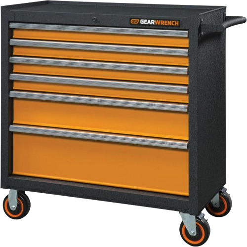 GSX Series Rolling Tool Cabinet, 6 Drawers, 36" W x 18-1/5" D x 37-2/5" H, Black/Orange Ottawa Fastener Supply