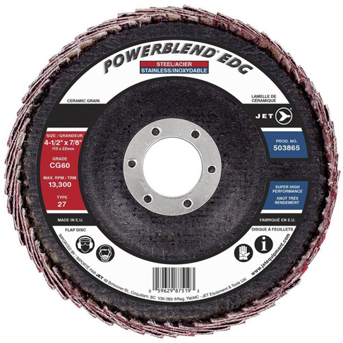 POWERBLEND EDG Flap Disc, 4-1/2" x 7/8", Type 27, CG60 Grit, Ceramic Ottawa Fastener Supply