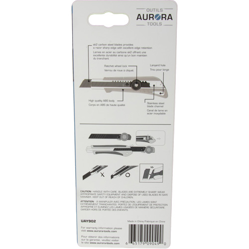 Couteau professionnel de 18 mm avec verrouillage &agrave; cliquet, Acier inoxydable, Robuste, Prise en Plastique Ottawa Fastener Supply