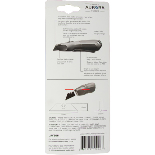 Retractable Safety Knife , Stainless Steel, Heavy-Duty, Plastic/Aluminum Handle Ottawa Fastener Supply