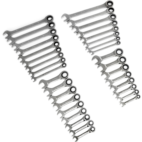 72-Tooth 12 Point Standard & Stubby Wrench Set, Ratcheting Combination, 34 Pieces, Imperial and Metric Ottawa Fastener Supply