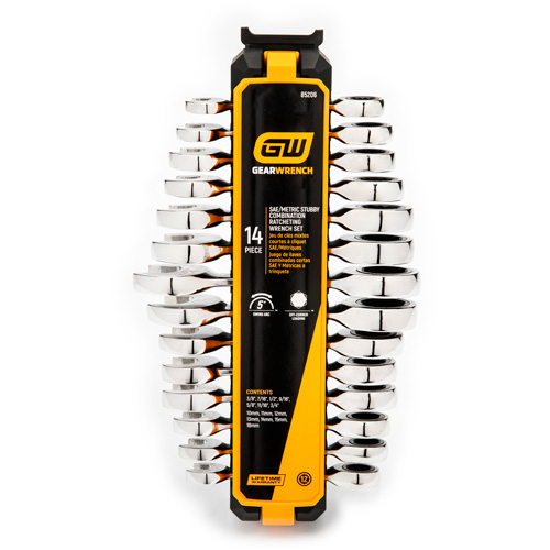 Jeu de cl&eacute;s courtes &agrave; 12 pans et 72 dents, Combinaison &agrave; cliquet, 14 morceaux, Imp&eacute;rial et m&eacute;trique Ottawa Fastener Supply