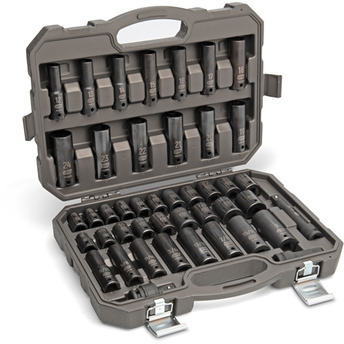 6 Point SAE/Metric Socket Set, 44 Pcs, Impact, 1/2" Drive Size, Deep Ottawa Fastener Supply