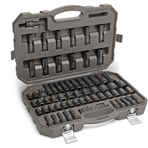 6 Point SAE/Metric Master Socket Set, 80 Pcs, Impact, 3/8" Drive Size, Deep Ottawa Fastener Supply