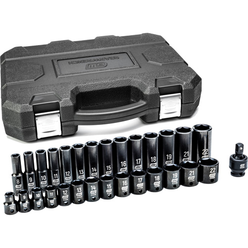 Jeu de douilles m&eacute;triques &agrave; 6 pans, 29 Mcx, Chocs, Prise de 3/8", Profond Ottawa Fastener Supply