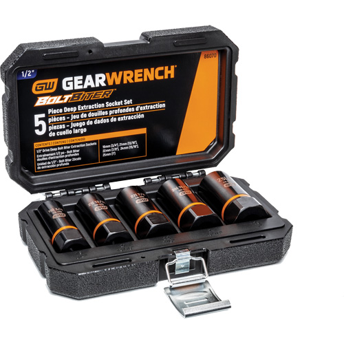 Bolt Biter Extraction Socket Set, 5 Pcs, Impact, 1/2" Drive Size, Deep Ottawa Fastener Supply