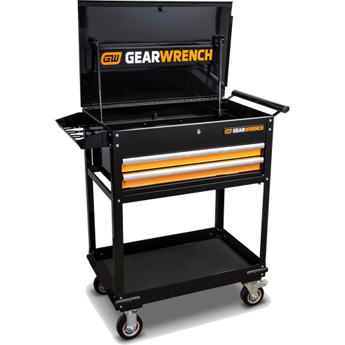 Utility Cart, 2 Drawers, 32-1/2" W x 42" H, Black/Orange Ottawa Fastener Supply