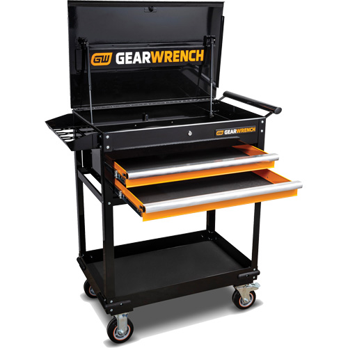 Utility Cart, 2 Drawers, 32-1/2" W x 42" H, Black/Orange Ottawa Fastener Supply