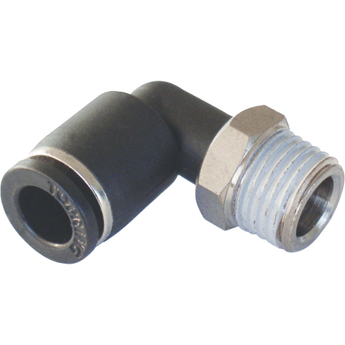 MAXFIT Push-to-Connect to Male NPT Elbow Adapter, 3/8" x 1/2" Dia., PBT Polymer Ottawa Fastener Supply