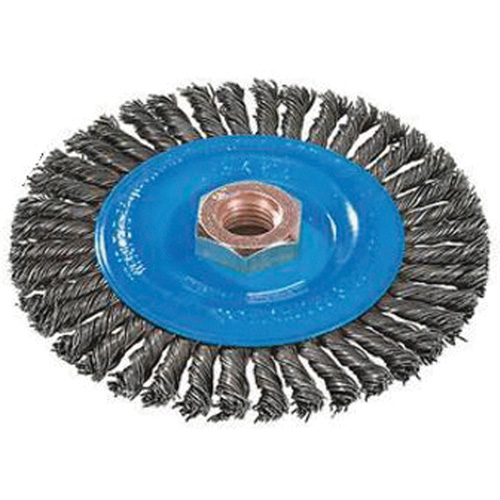 Stringer Bead Knotted Wire Brush, 4" Dia., 0.02" Fill, 5/8"-11 Arbor, Aluminum/Stainless Steel Ottawa Fastener Supply