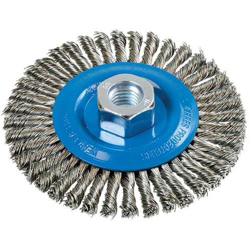 Brosse &agrave; fils nou&eacute;s pour cordons de soudure, Dia. 4-1/2", Fils 0,02", Arbre 5/8"-11, Aluminium/Acier inoxydable Ottawa Fastener Supply