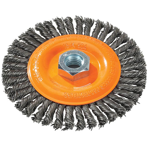 Stringer Bead Knotted Wire Brush, 5" Dia., 0.02" Fill, 5/8"-11 Arbor, Steel Ottawa Fastener Supply