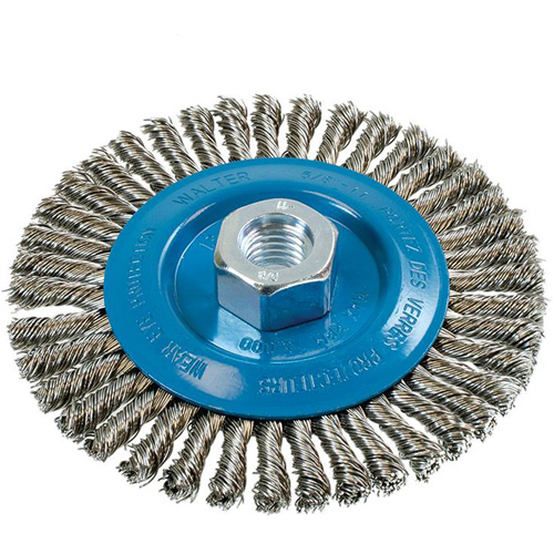 Knot-Twisted Stringer Bead Wire Wheel, 5" Dia., 0.02" Fill, 5/8"-11 Arbor, Aluminum/Stainless Steel Ottawa Fastener Supply