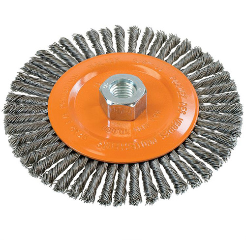 Stringer Bead Knotted Wire Brush, 6" Dia., 0.02" Fill, 5/8"-11 Arbor, Steel Ottawa Fastener Supply