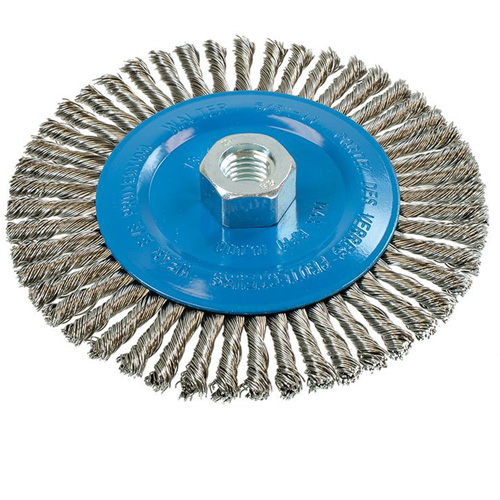 Knot-Twisted Stringer Bead Wire Wheel, 6" Dia., 0.02" Fill, 5/8"-11 Arbor, Aluminum/Stainless Steel Ottawa Fastener Supply