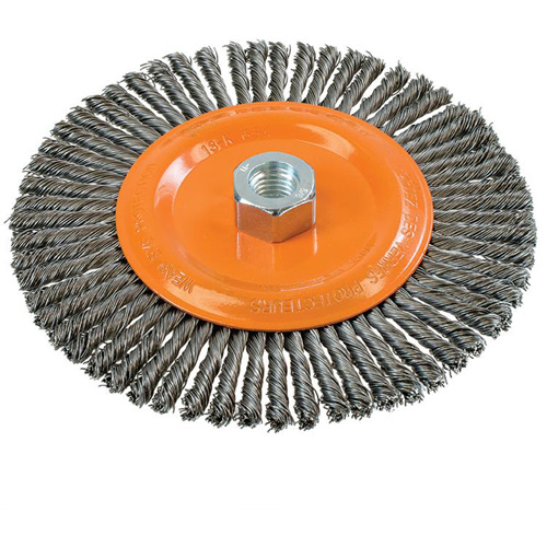 Stringer Bead Knotted Wire Brush, 6-7/8" Dia., 0.02" Fill, 5/8"-11 Arbor, Steel Ottawa Fastener Supply