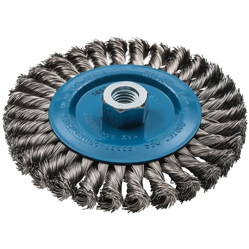 Wide Knotted Wire Wheel Brush, 6" Dia., 0.02" Fill, 5/8"-11 Arbor, Aluminum/Stainless Steel Ottawa Fastener Supply