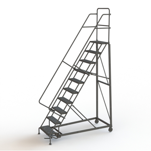 Heavy Duty Rolling Ladder, 10 Steps, 24" Step Width, 100" Platform Height, Steel Ottawa Fastener Supply