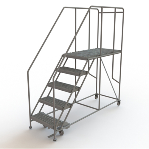 Mobile Work Platform, Steel, 5 Steps, 50" H, 47" D, 24" Step, Serrated Ottawa Fastener Supply