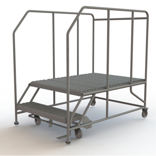 Mobile Work Platform, Steel, 2 Steps, 20" H, 48" D, 36" Step, Serrated Ottawa Fastener Supply