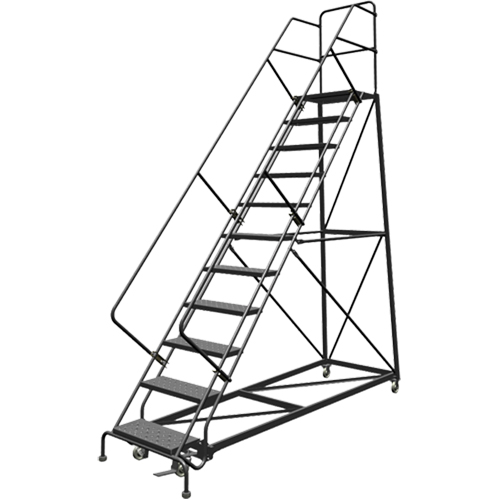 Safety Slope Rolling Ladder, 11 Steps, Perforated, 50° Incline, 110" High Ottawa Fastener Supply